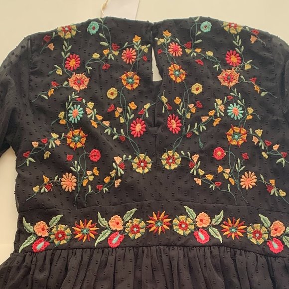 Zara Long Sleeve Black Mini Dress/ Romper w/ Embroidery - Picture 4 of 4